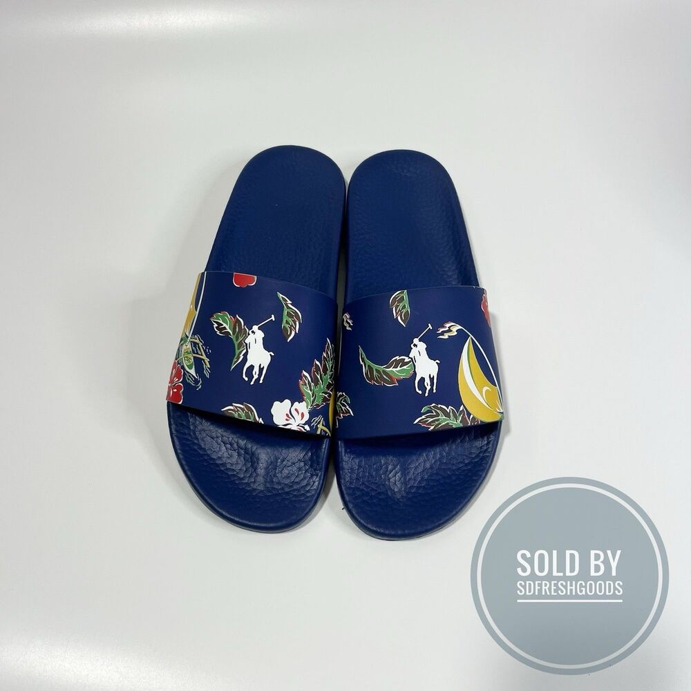 Polo Ralph Lauren Cayson Slide Tropical Navy Blue Size 12